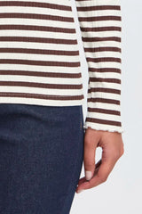 ICHI Cella Long Sleeved T-Shirt in Cloud Dancer Coffee Bean - 20122819