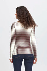 ICHI Cella Long Sleeved T-Shirt in Cloud Dancer Coffee Bean - 20122819