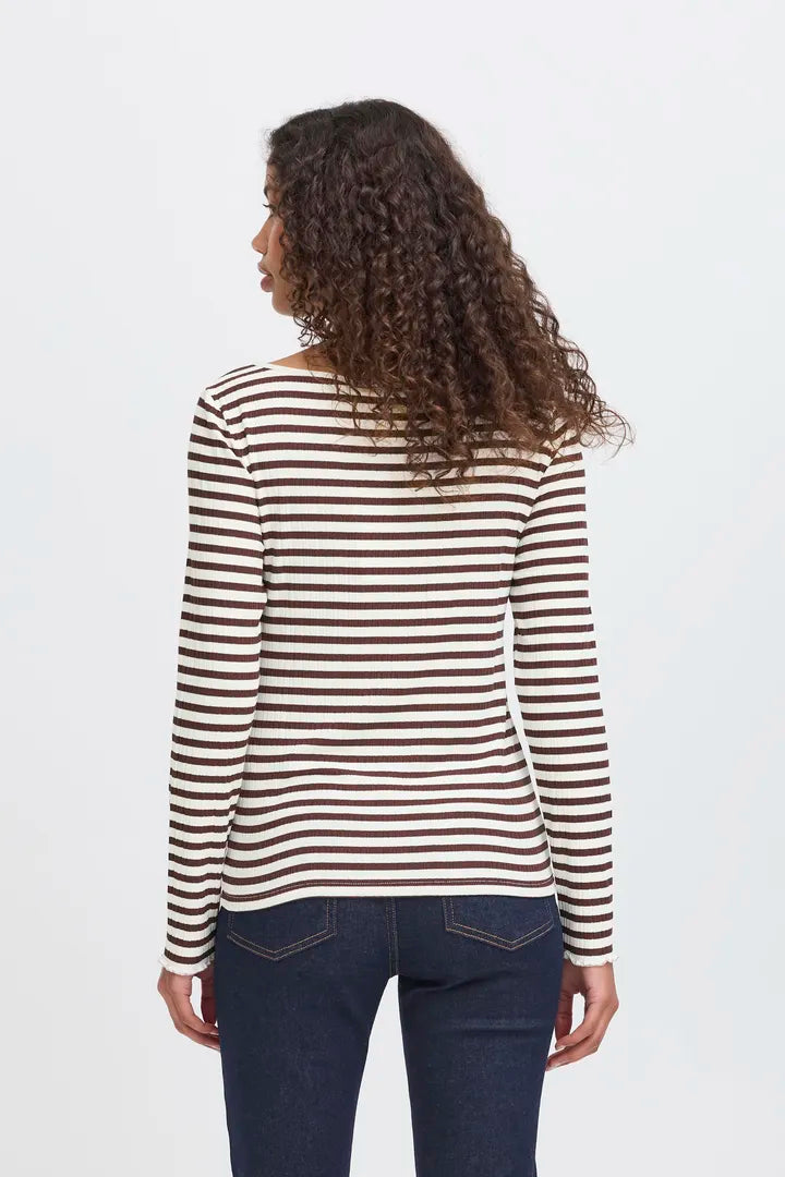 ICHI Cella Long Sleeved T-Shirt in Cloud Dancer Coffee Bean - 20122819