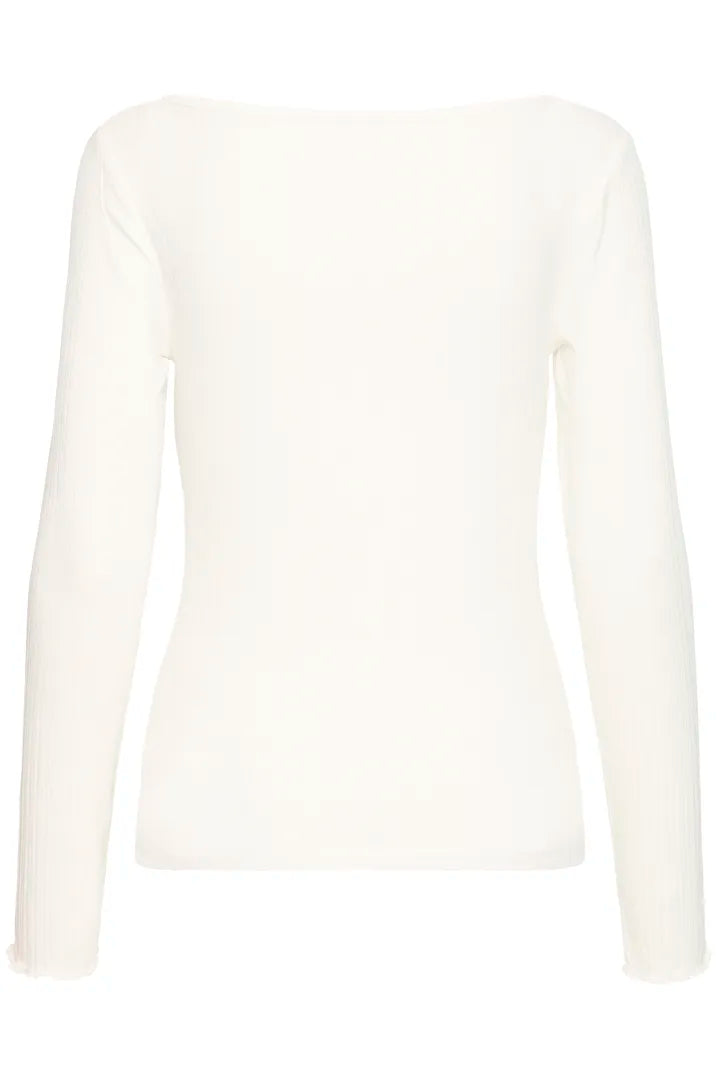 ICHI Cella Long Sleeved Top in Cloud Dancer - 20122819