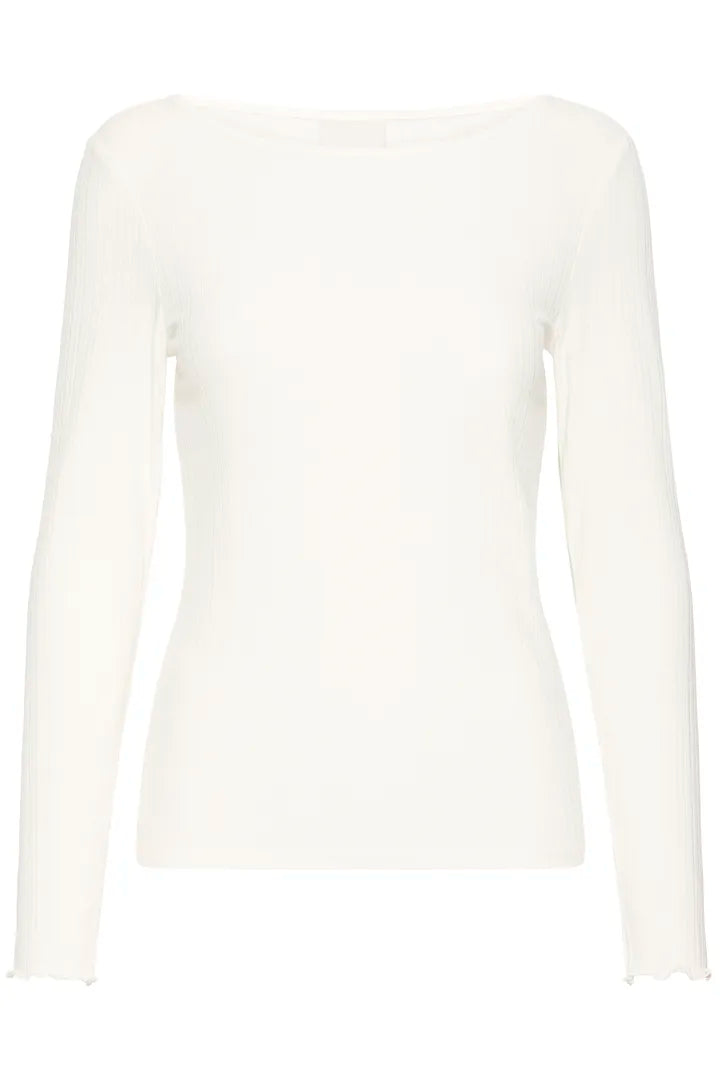 ICHI Cella Long Sleeved Top in Cloud Dancer - 20122819