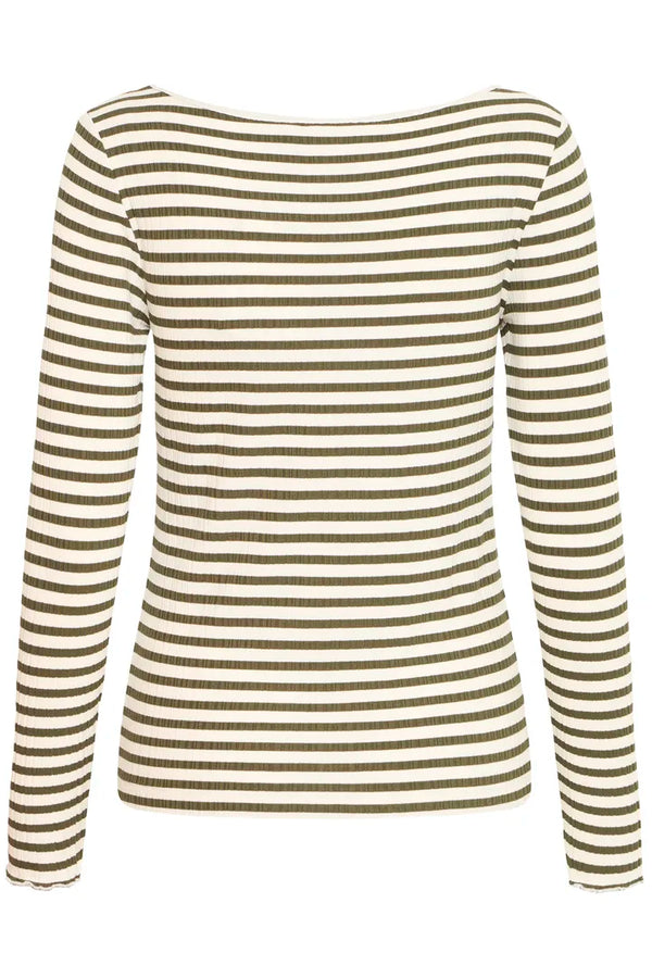 ICHI Cella Long Sleeved T-Shirt in Cloud Dancer Rifle Green - 20122819