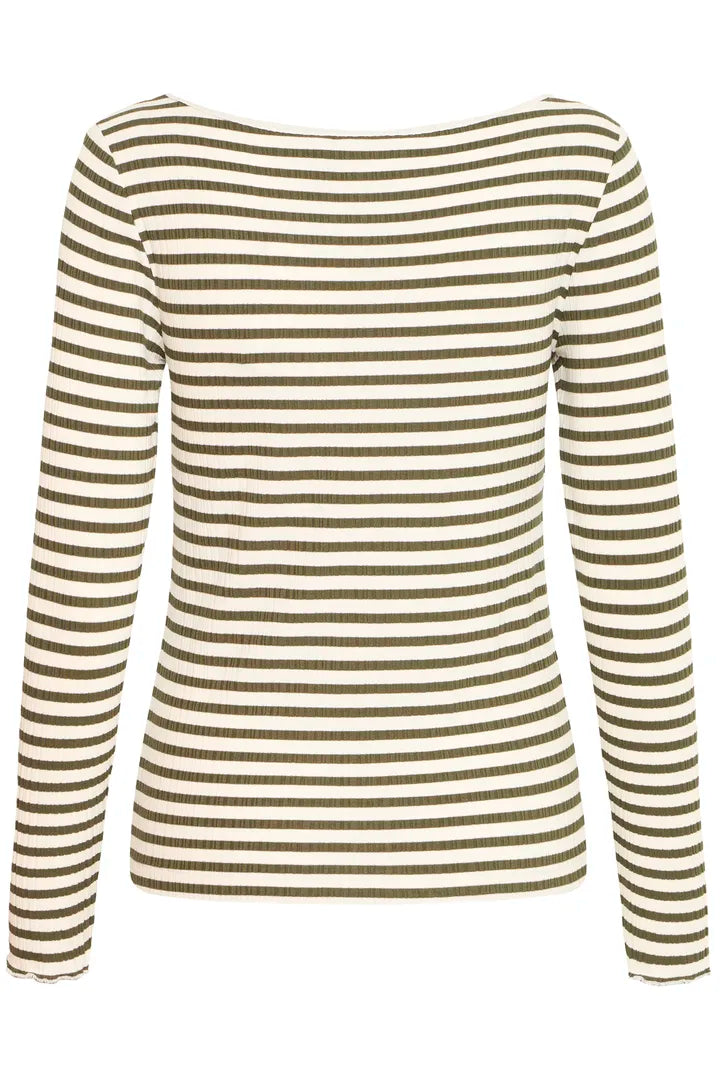 ICHI Cella Long Sleeved T-Shirt in Cloud Dancer Rifle Green - 20122819