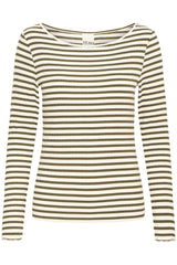 ICHI Cella Long Sleeved T-Shirt in Cloud Dancer Rifle Green - 20122819
