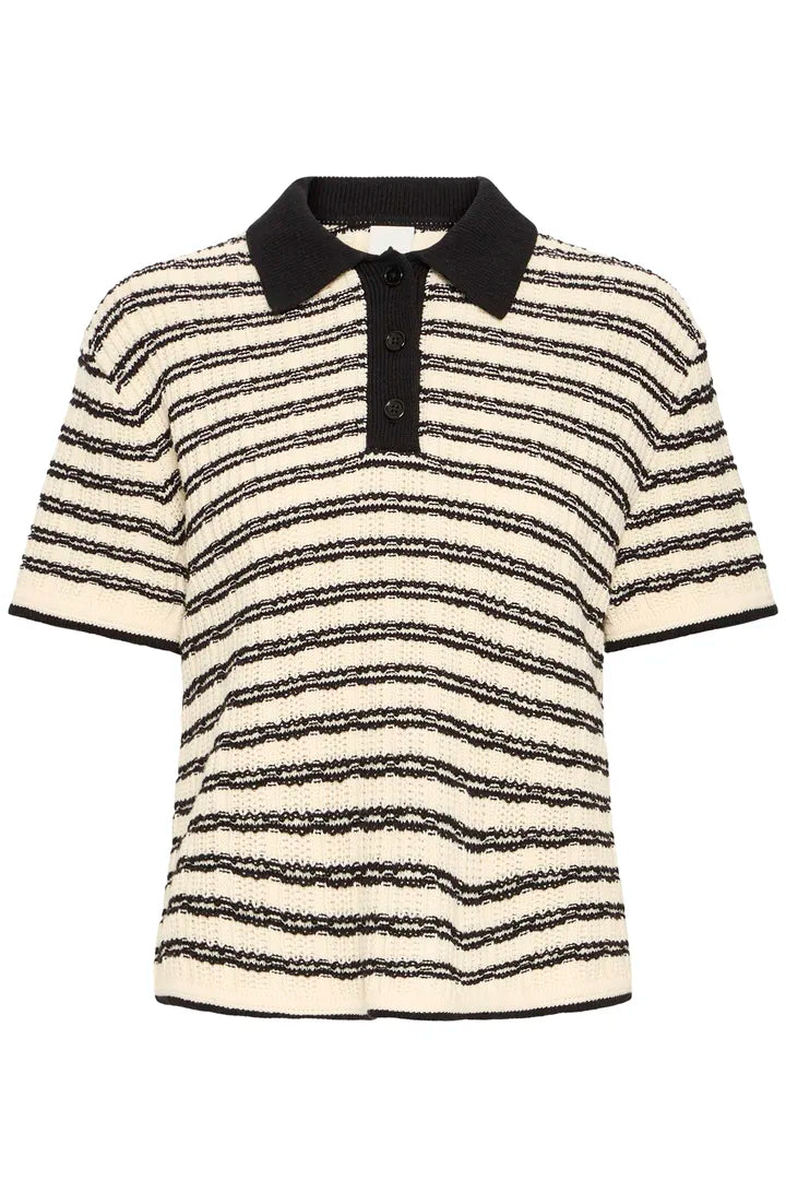 ICHI Chany Pullover in Birch with Black Stripes - 20125166