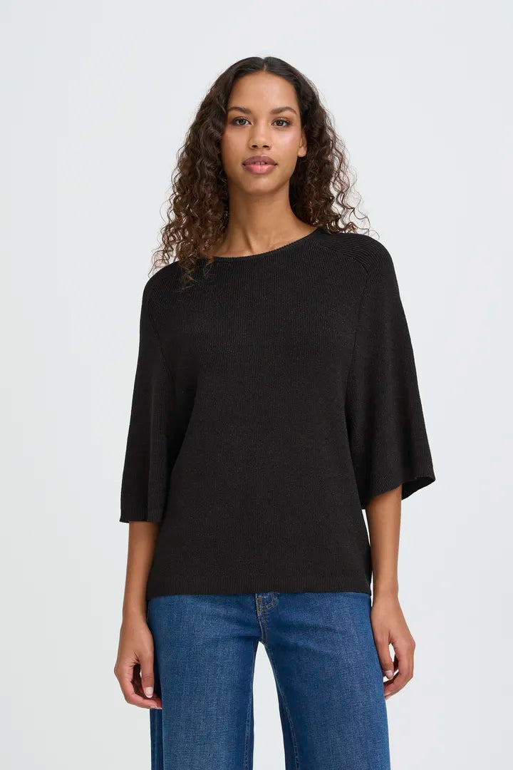 ICHI Cody Short Sleeve Pullover in Black - 20124946
