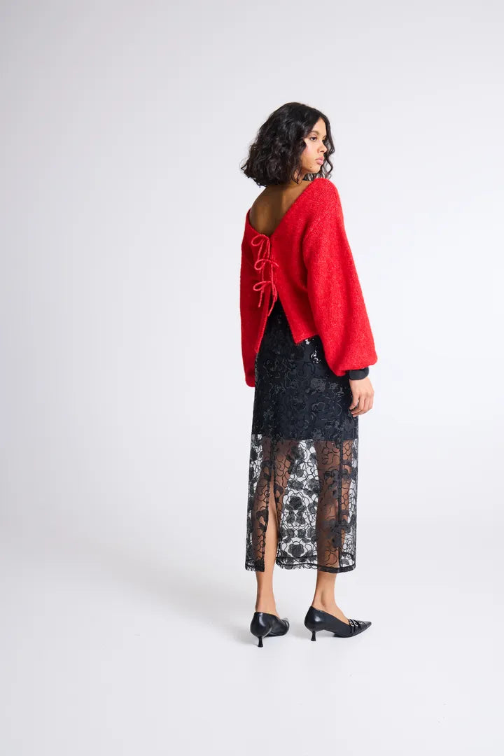 Ichi Dabria Cardigan, Red, Tie, EvaLucia Boutique, Perth, Scotland