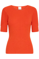 ICHI Danas Short Sleeved Top, Fiery Red, EvaLucia, Perth, Scotland