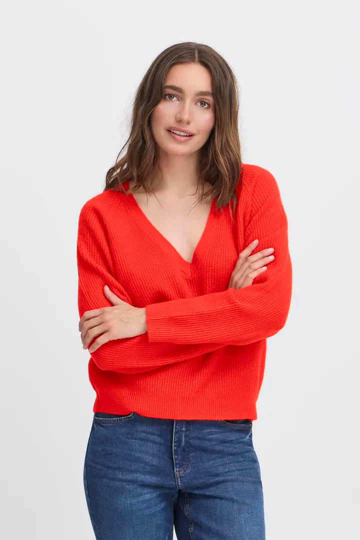 ICHI Dasila Pullover in Fiery Red - 20124211