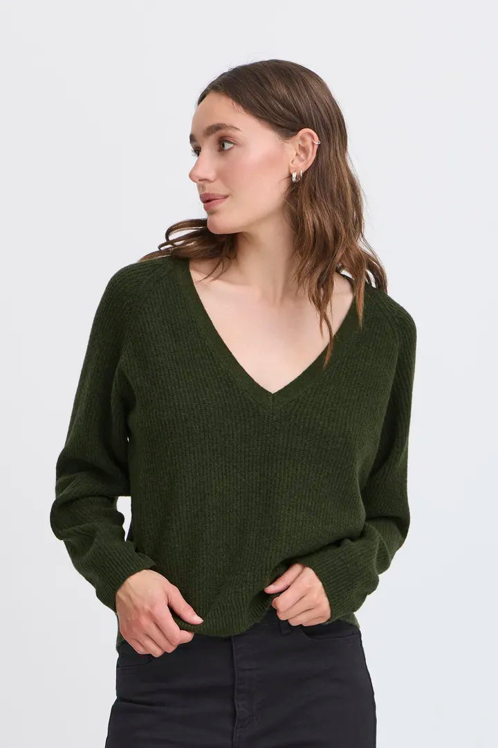ICHI Dasila Pullover in Rifle Green - 20124211