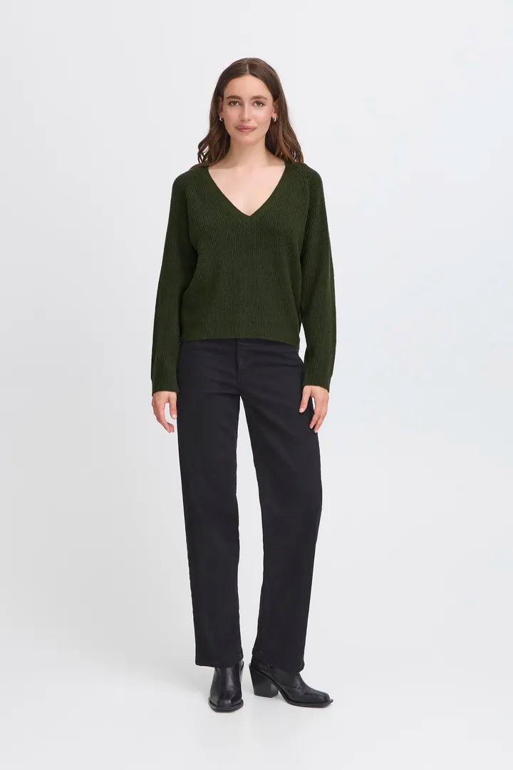 ICHI Dasila Pullover in Rifle Green - 20124211