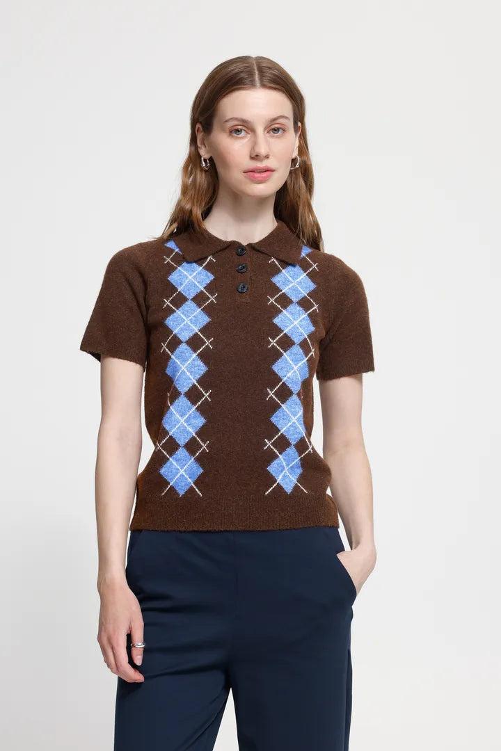 Ichi Dasila Short Sleeve Top in Chicory Coffee