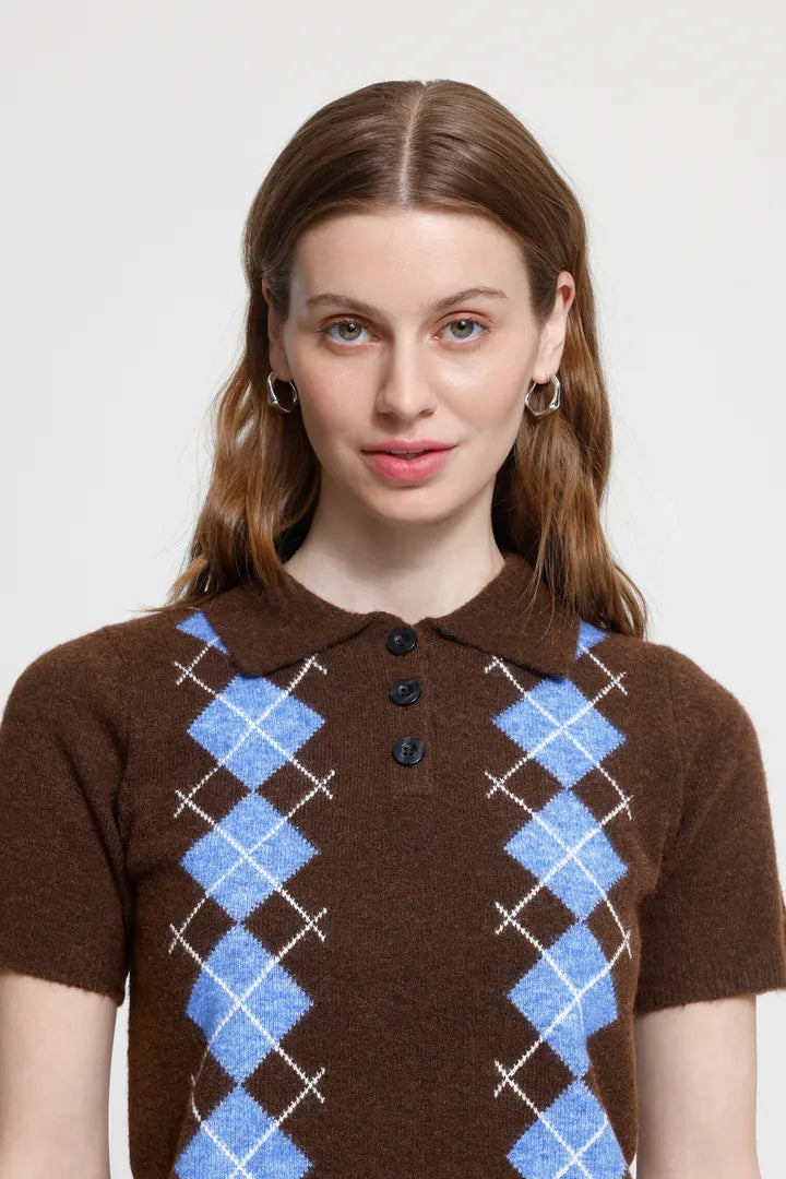 Ichi Dasila Short Sleeve Top in Chicory Coffee
