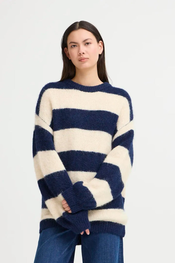 ICHI Dayana Long Sleeved Jumper in Patriot Blue - 20124264