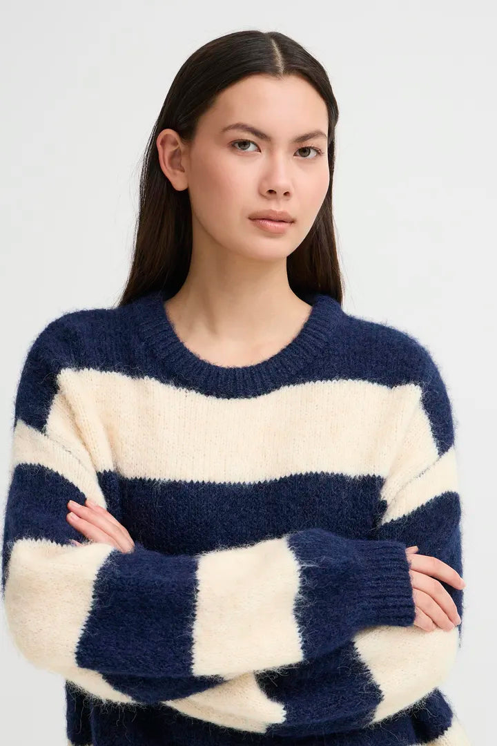 ICHI Dayana Long Sleeved Jumper in Patriot Blue - 20124264