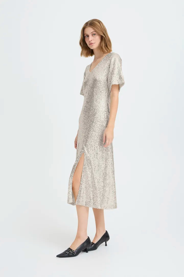 ICHI Fauca Dress in Frosted Almond - 20124842