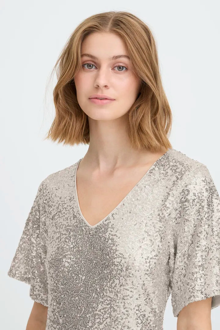 ICHI Fauca Dress in Frosted Almond - 20124842