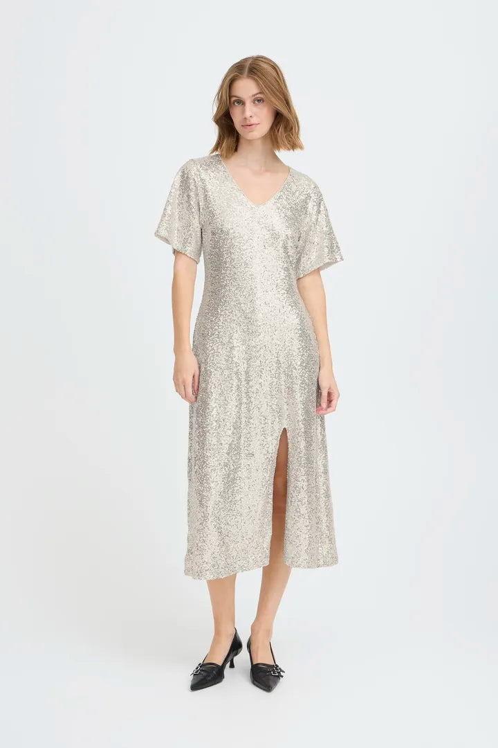 ICHI Fauca Dress in Frosted Almond - 20124842