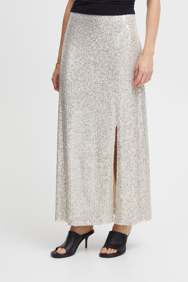 Ichi Fauci Sequinned Maxi Skirt-Frosted Almond-20120063