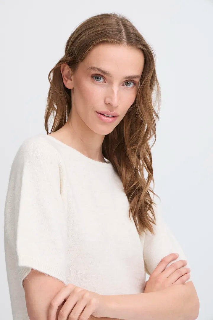 Ichi Kamara Short Sleeve Pullover in Cloud Dancer