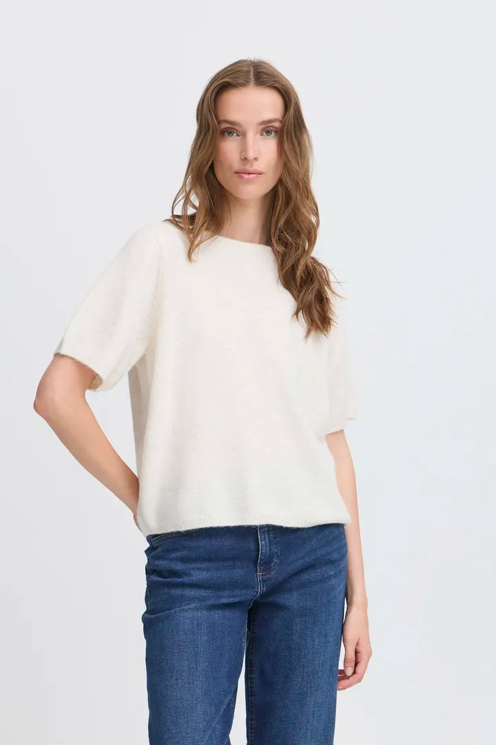 Ichi Kamara Short Sleeve Pullover in Cloud Dancer