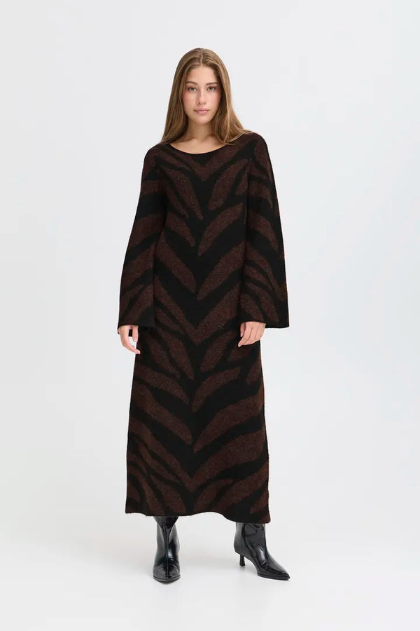 ICHI Kamora Long Sleeve Dress in Black - 20124512