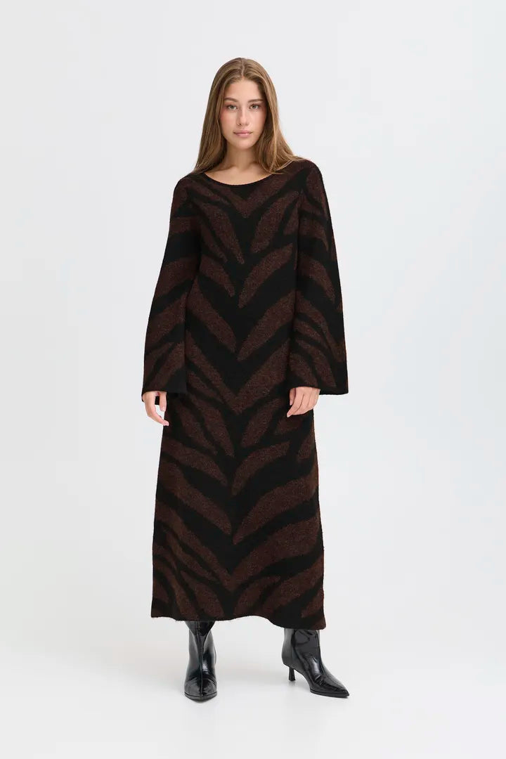 ICHI Kamora Long Sleeve Dress in Black - 20124512