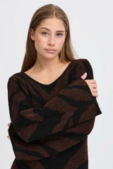 ICHI Kamora Long Sleeve Dress in Black - 20124512