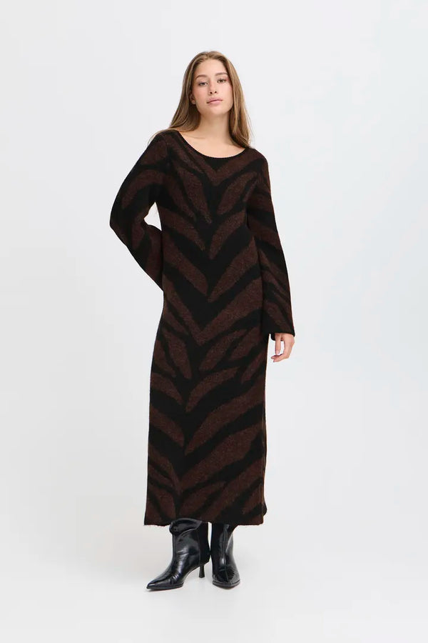 ICHI Kamora Long Sleeve Dress in Black - 20124512