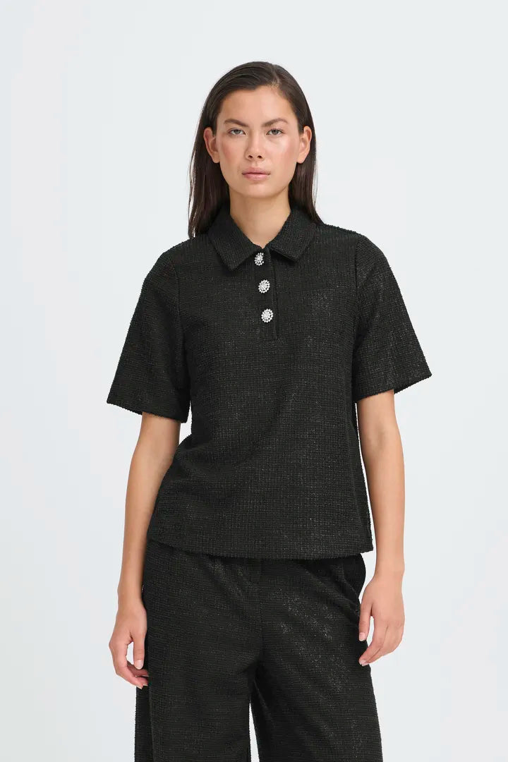 ICHI Kate Gleam Short Sleeve Shirt in Black - 20124866