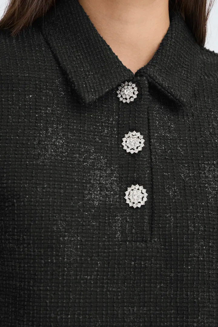 ICHI Kate Gleam Short Sleeve Shirt in Black - 20124866