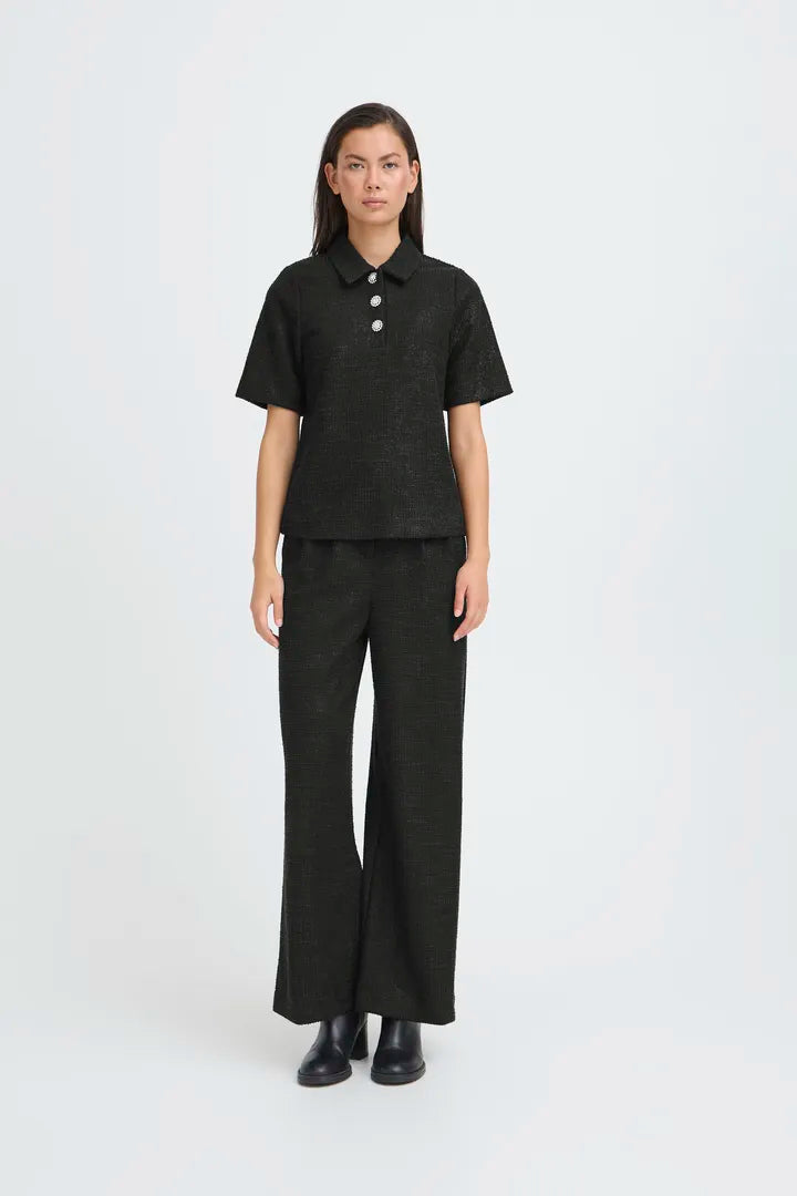 ICHI Kate Gleam Short Sleeve Shirt in Black - 20124866