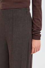 Ichi Kate Jacquard Pant in Black Brown Herringbone - 20121602