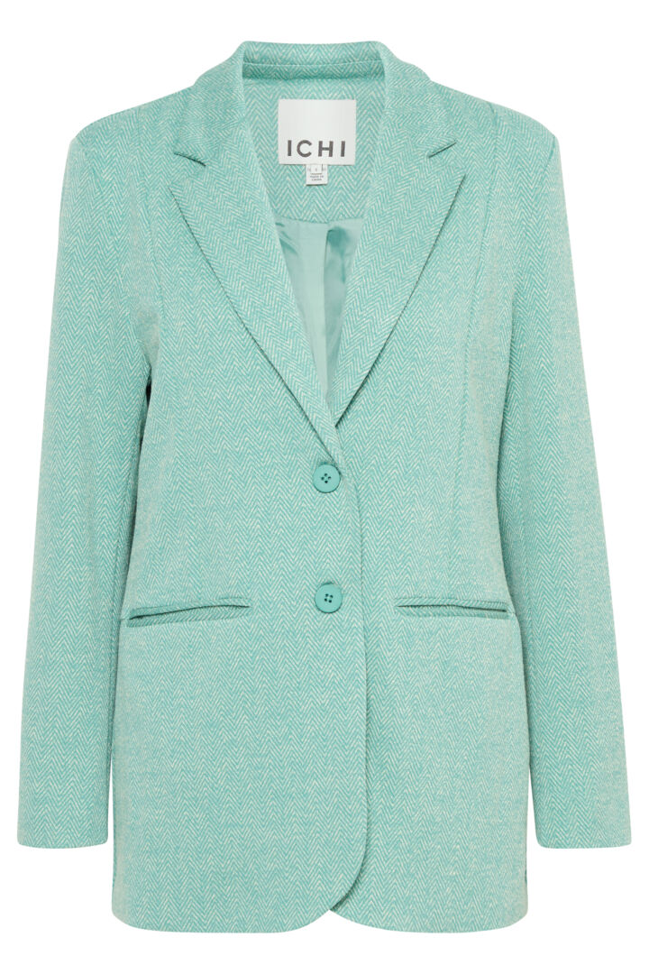 Ichi Kate Jaquard Oversized Blazer-Beryl Green/Almond Herringbone-20121605