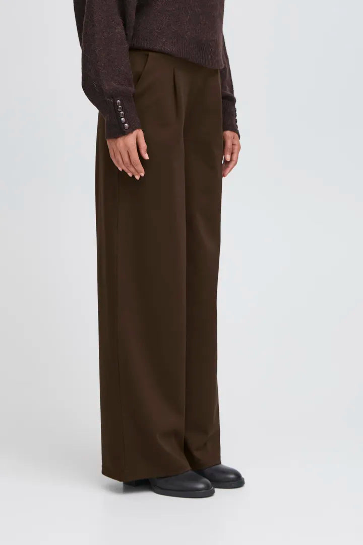 Ichi Kate Sus Long Wide Pant in Chocolate Torte