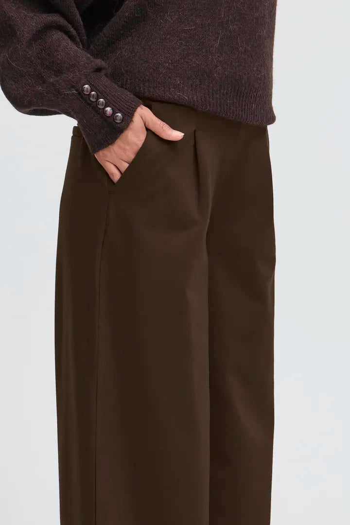 Ichi Kate Sus Long Wide Pant in Chocolate Torte