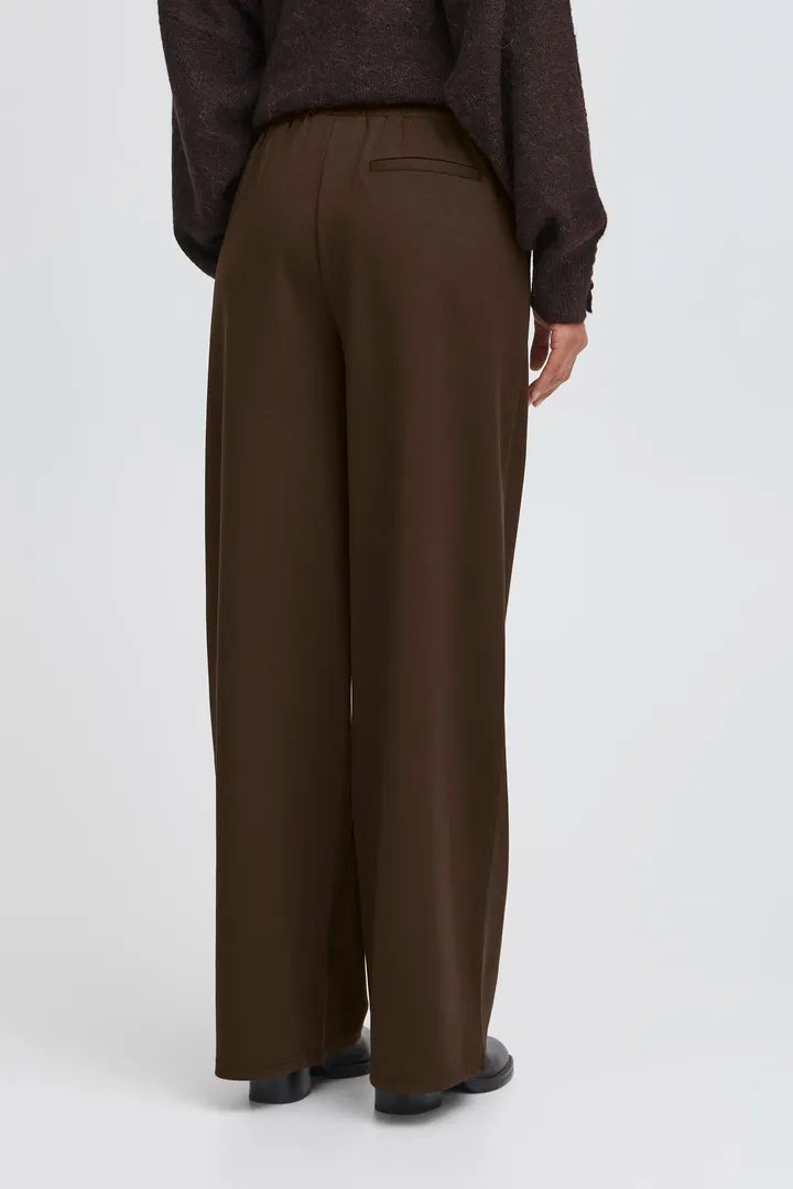 Ichi Kate Sus Long Wide Pant in Chocolate Torte