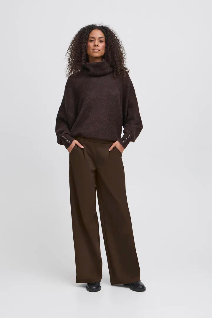 Ichi Kate Sus Long Wide Pant in Chocolate Torte