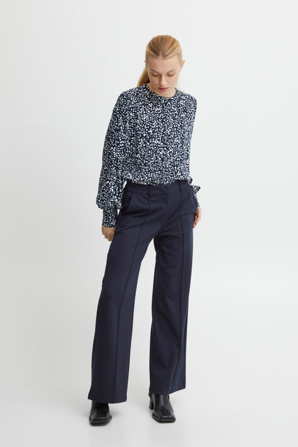 Ichi Kate Sus Wide Leg Trousers-Total Eclipse-20116768