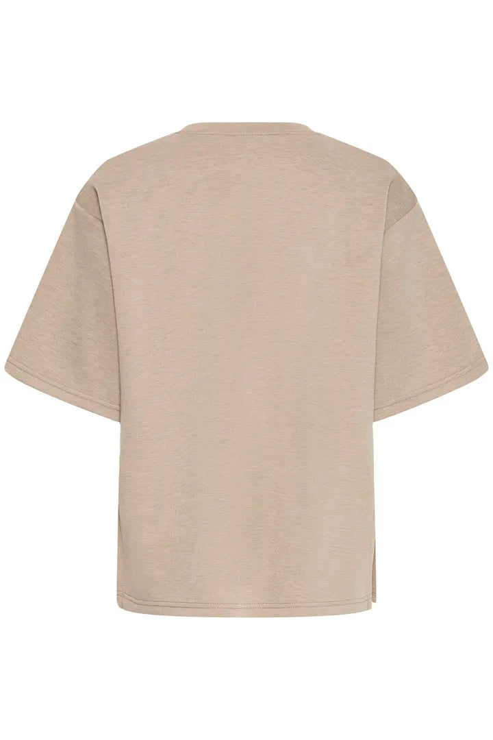 ICHI Cozy Short Sleeve Top in Sepia Tint Melange - 20125120