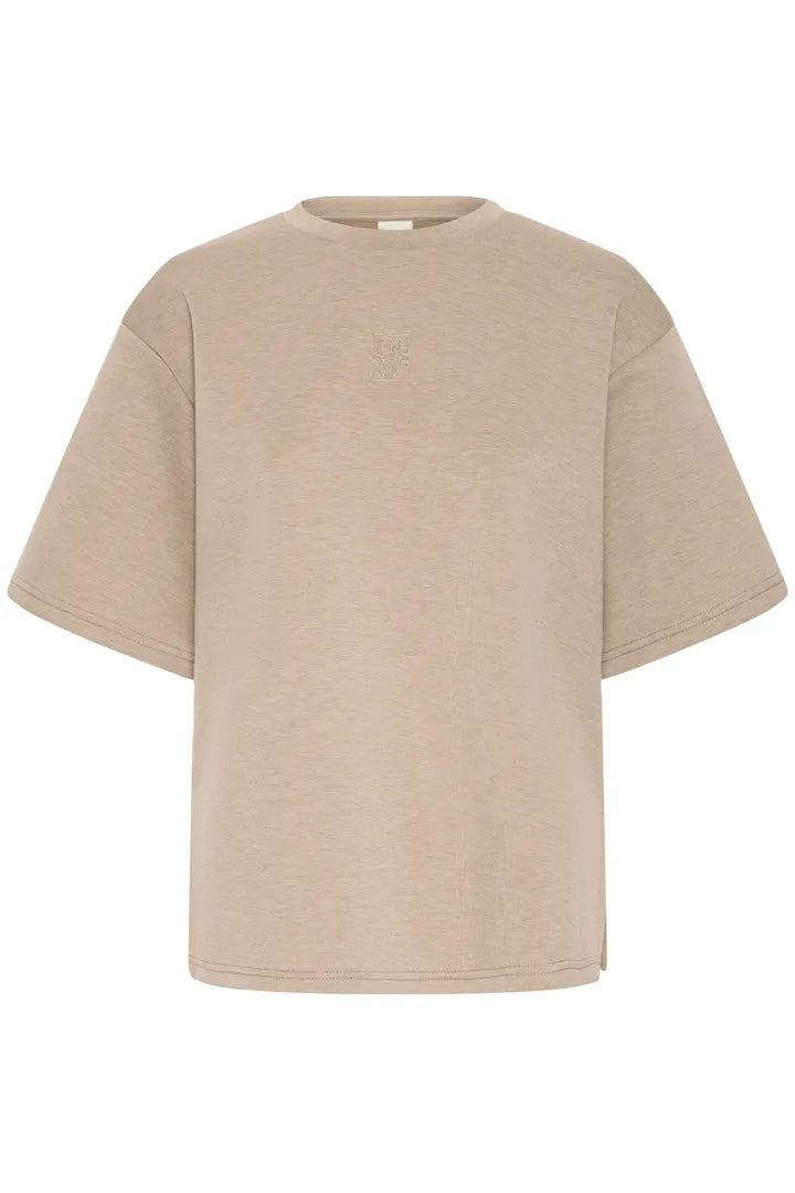 ICHI Cozy Short Sleeve Top in Sepia Tint Melange - 20125120