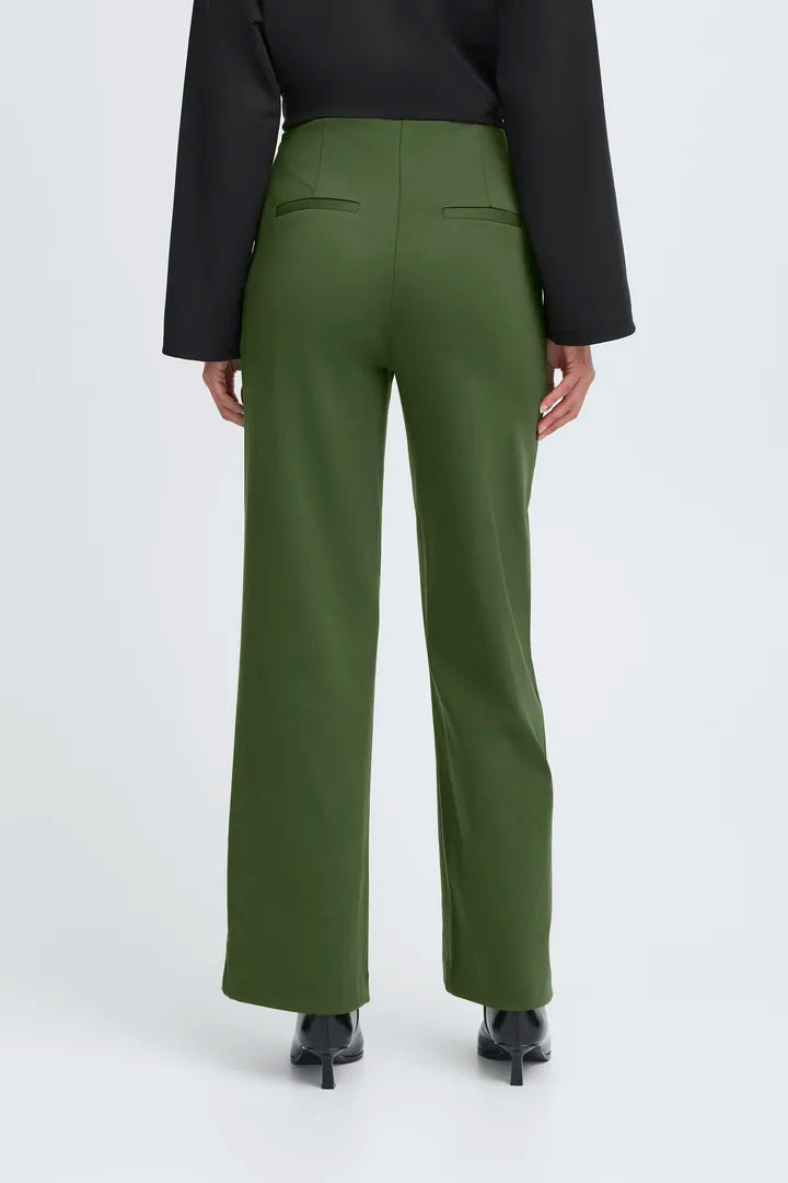ICHI Kate Wide Leg Pant in Rifle Green - 20123476