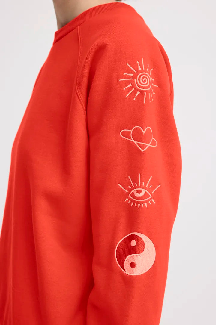 ICHI Lela Brushed Sweatshirt in Birch Embroi - 20124174