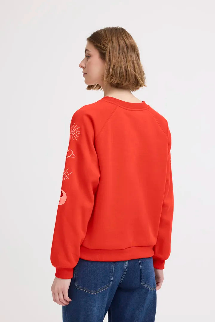 ICHI Lela Brushed Sweatshirt in Birch Embroi - 20124174