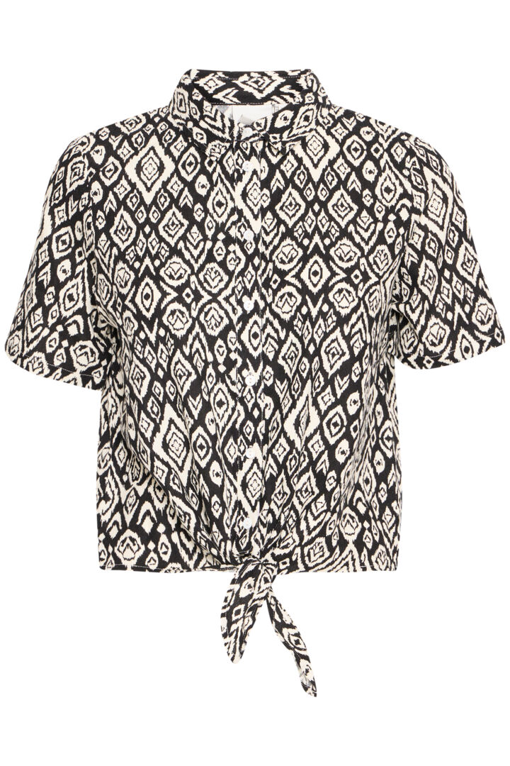 Ichi Linno Short Sleeved Shirt in Black Diamond-20122921
