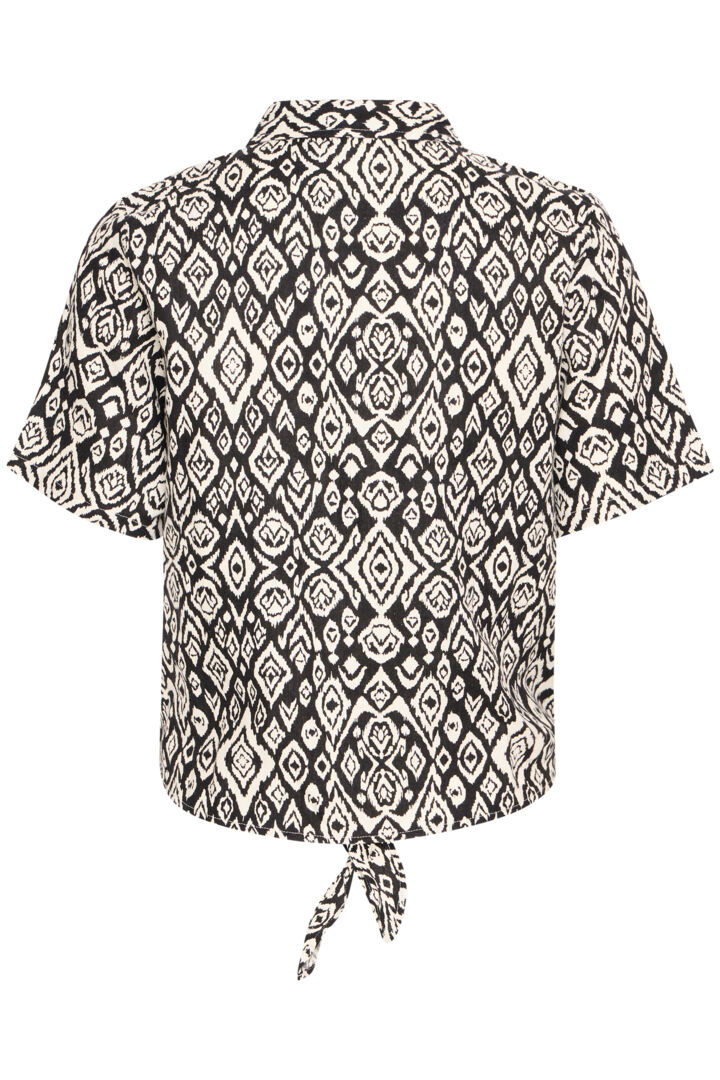 Ichi Linno Short Sleeved Shirt in Black Diamond-20122921