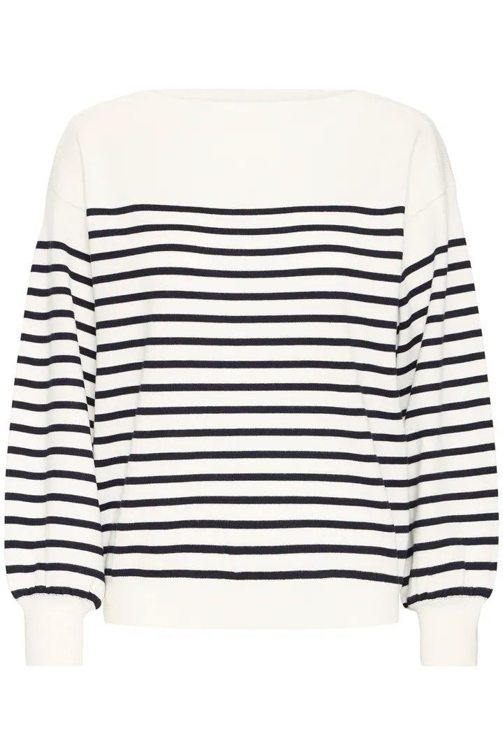 ICHI Luls Long Sleeve Top in Solid White Stripe - 20123811