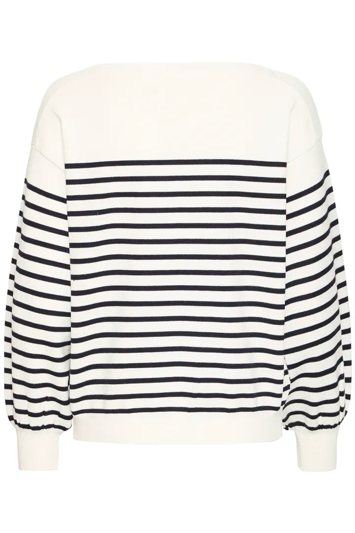 ICHI Luls Long Sleeve Top in Solid White Stripe - 20123811