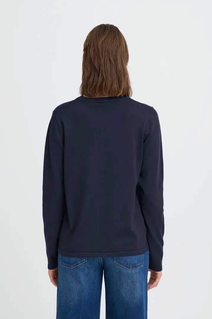 Ichi Luls Round Neck Long Sleeve Top in Total Eclipse
