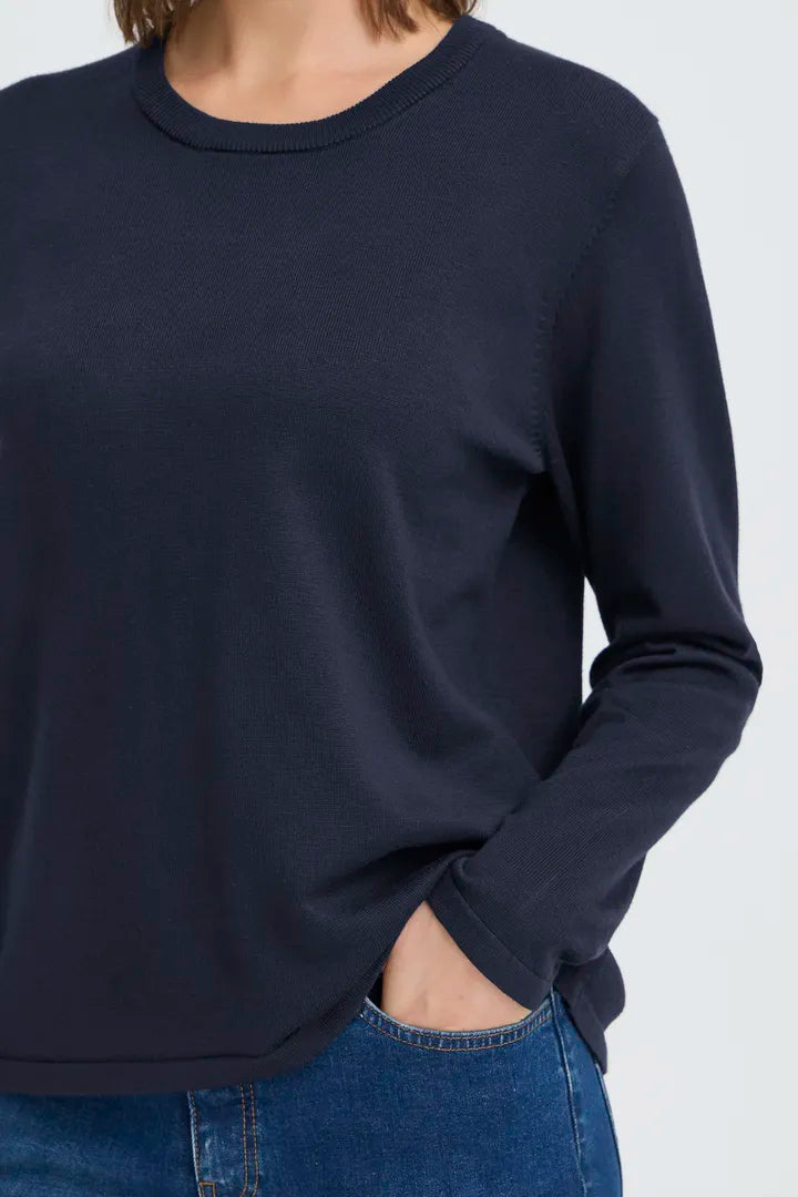 Ichi Luls Round Neck Long Sleeve Top in Total Eclipse